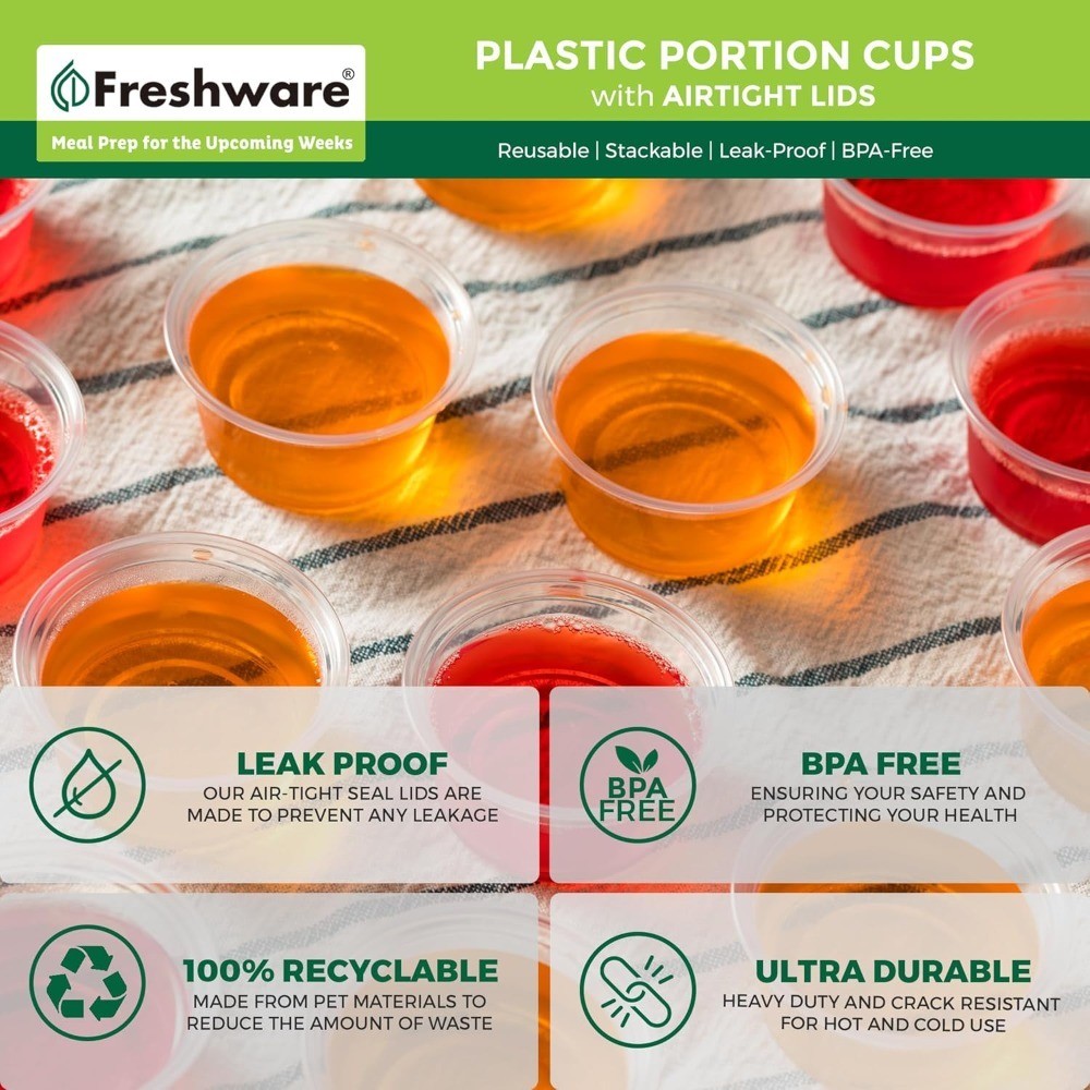 Disposable Plastic Portion Cups with Lids 1 Ounce 100 Sets Small Condiment