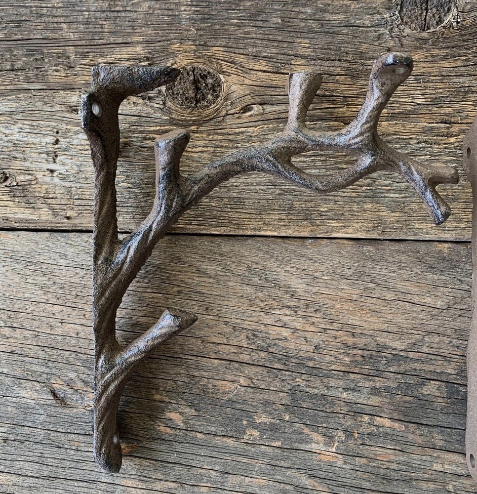 2 Rustic Cast Iron Shelf Bracket Wall Mount Hardware Shelving Braces Tree Branch