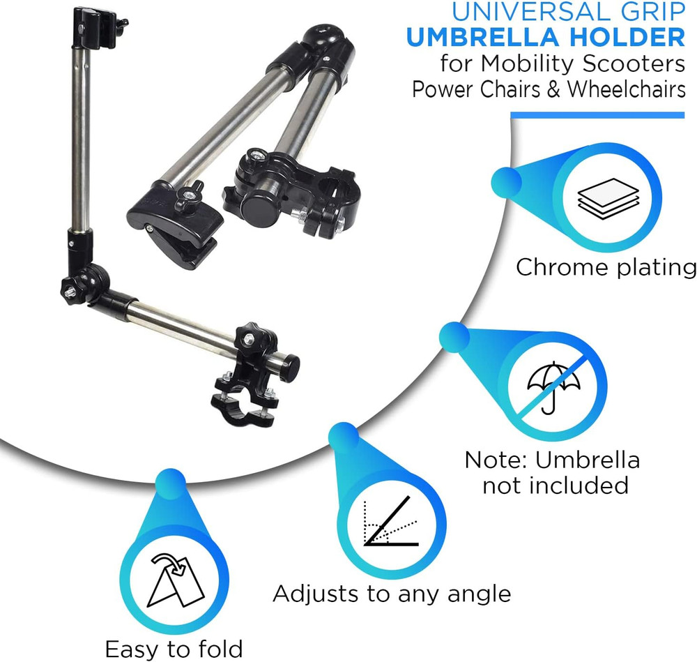 Alveytech Universal Grip Umbrella Holder - 360° Angle Adjustable Attachment Clam