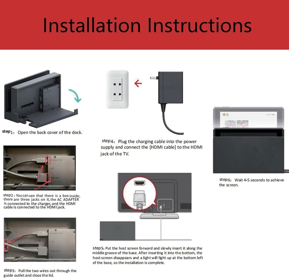 Dock Station for Switch/Switch OLED, Replacement 3-in-1 TV Dock Set with IC ...