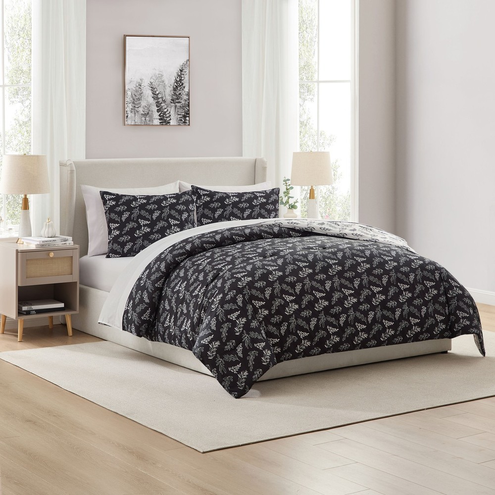 7Pc Botanical Comforter Set with Sheets, Soft Breathable Lightweight Bedding Bag