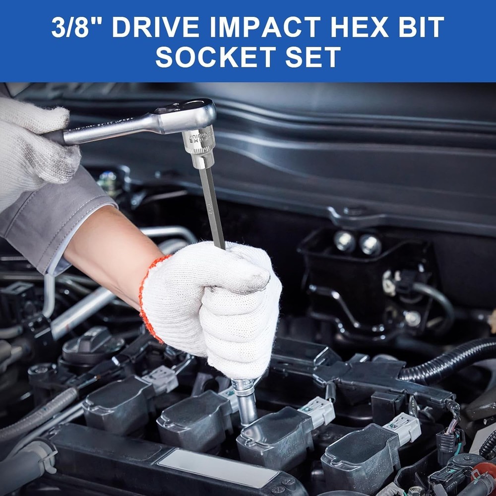 20PCS Extra-Long Allen Hex Bit Socket Set, 3/8 Inch Drive Allen Socket Set, SAE