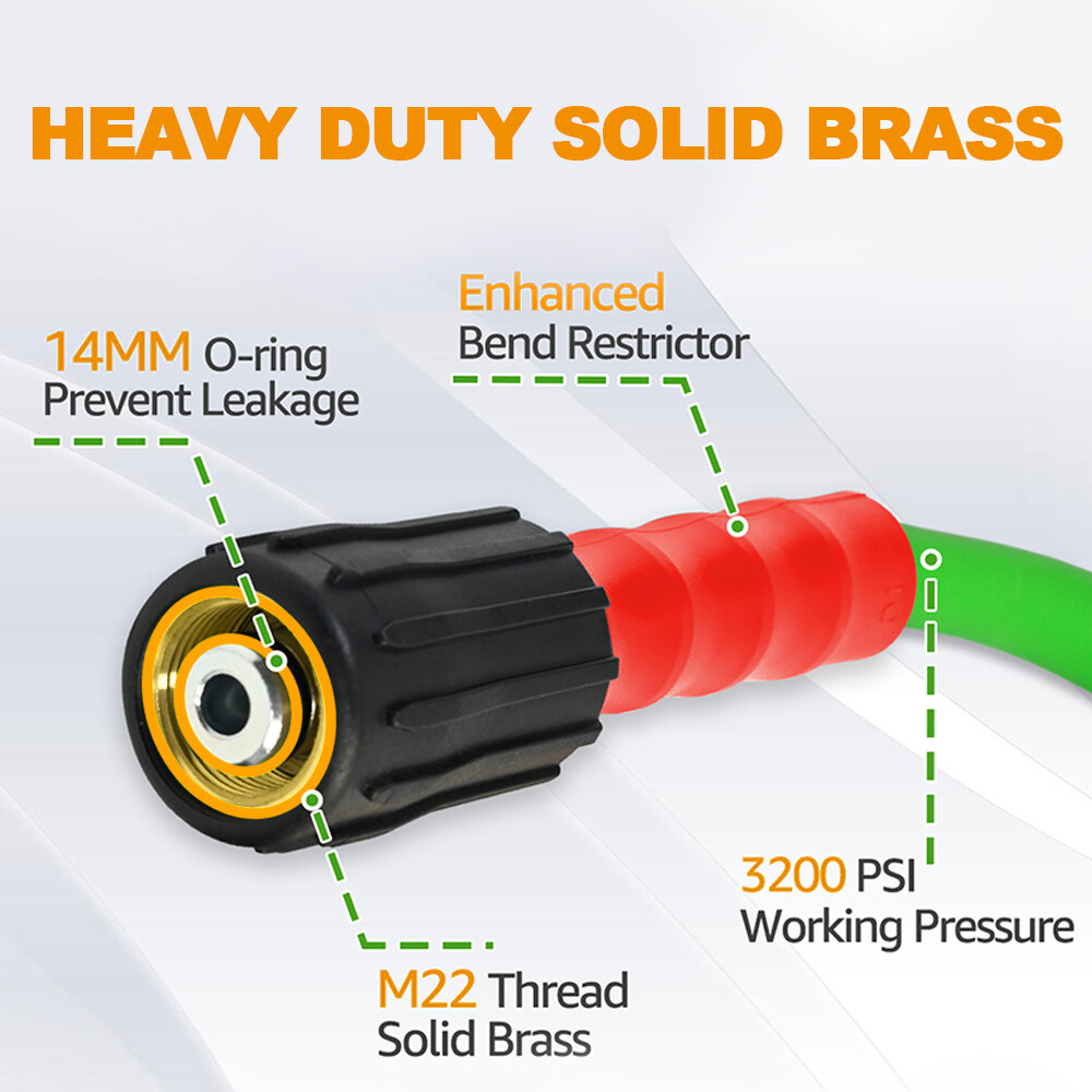 YAMATIC Pressure Washer Hose Super Flexible 1/4" M22-14/15mm Fittings 3200 PSI