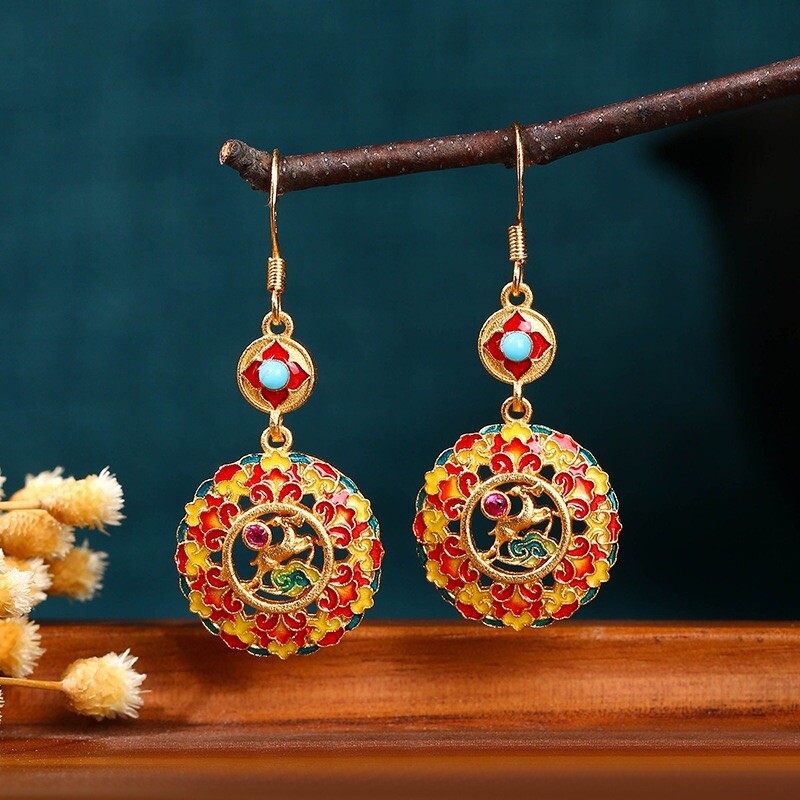 Enamel painted imitation turquoise earrings