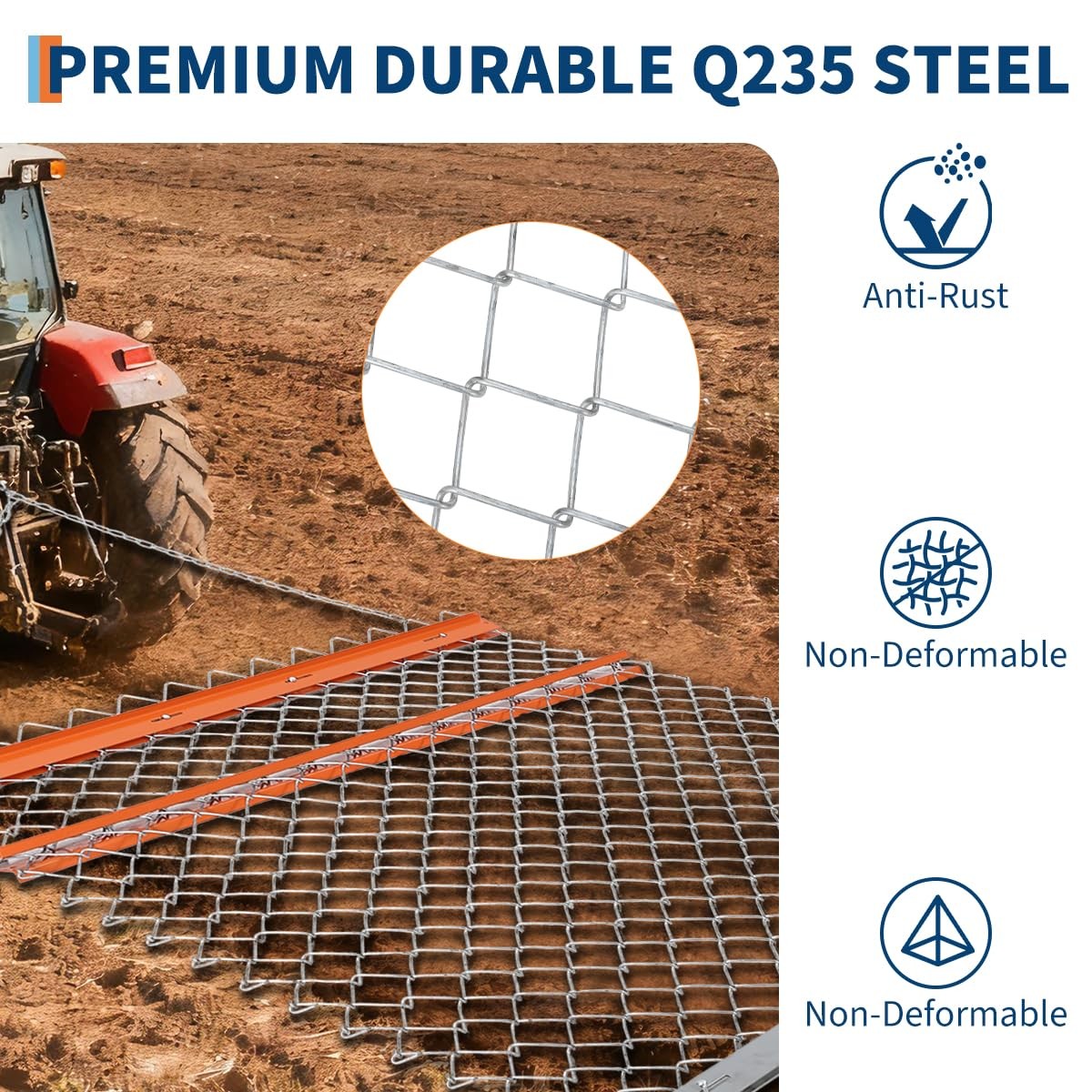 Heavy Duty Drag Harrow 4x5 ft Chain Harrow Lawn Rake ATV UTV Tractor Attachments