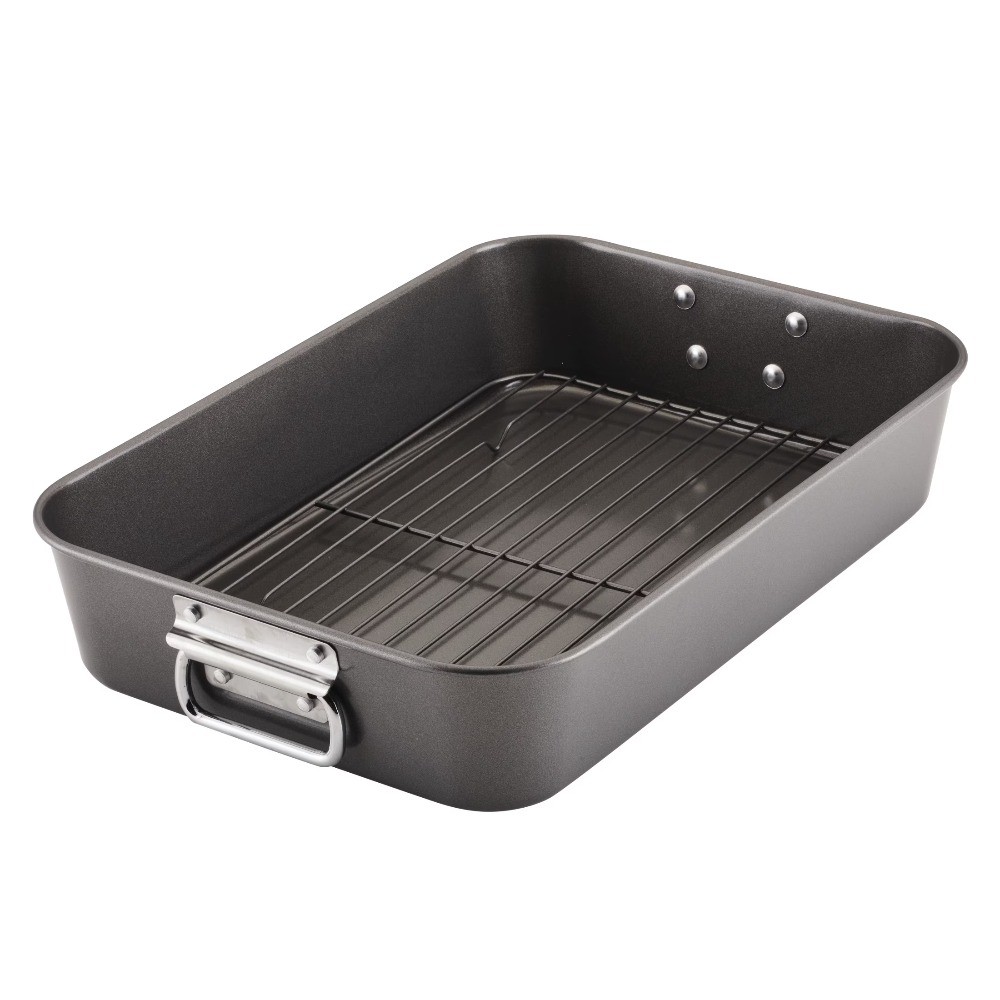 Bakeware Roasting Pan with Removable Flat Rack-10.5x15Inches,Gray