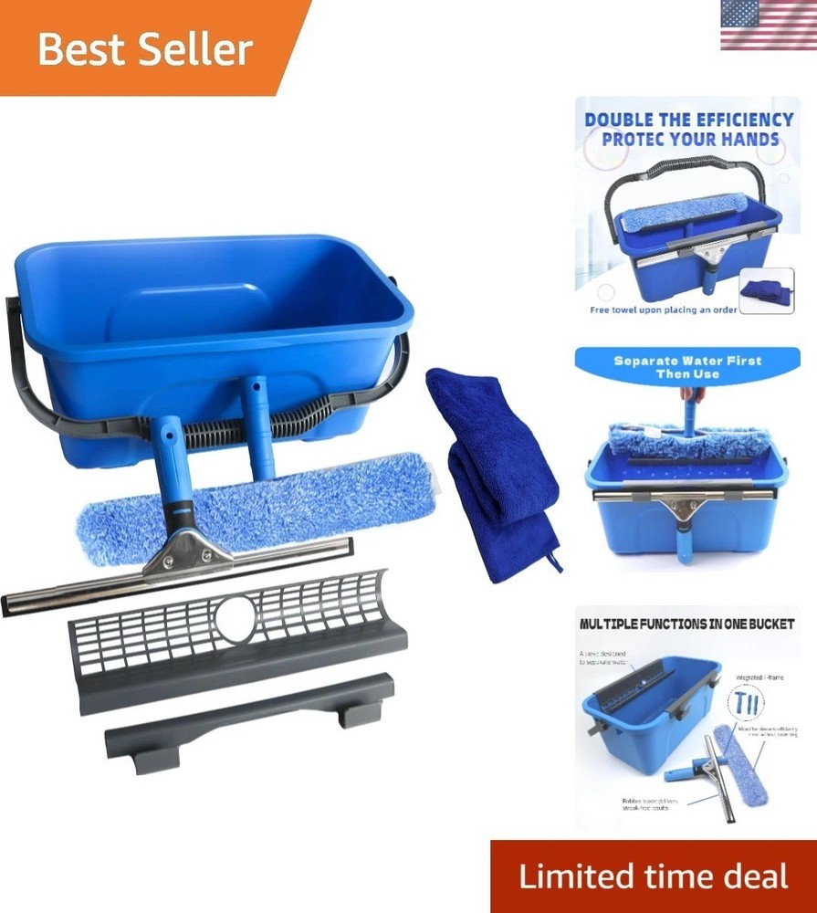 Window Cleaning Kit,Window Cleaning Squeegee kit with Bucket&Microfiber Scrub...