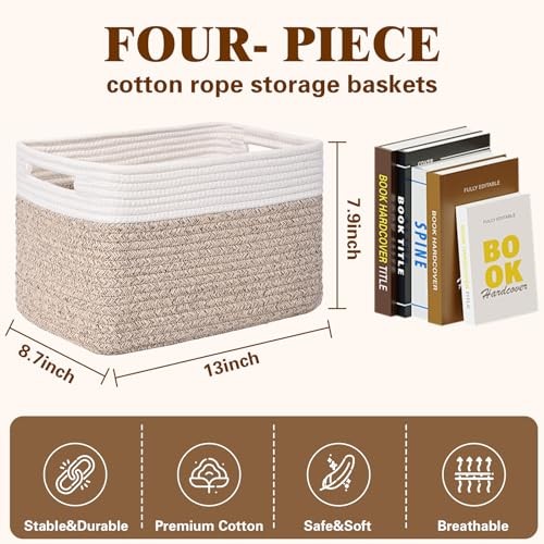 Storage Baskets for Organizing, 4 Pack Storage Baskets for Brown & White