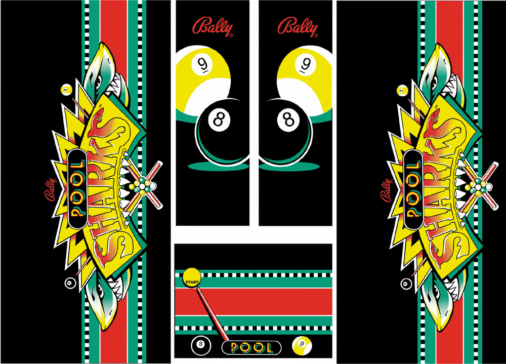 Bally Midway POOL SHARKS Pinball Machine CABINET Decal Set