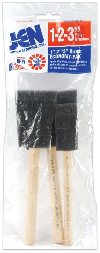 JEN Manufacturing 123 Poly-Sponge Brushes 3/Pkg-1", 2" & 3" Widths (6Pk)