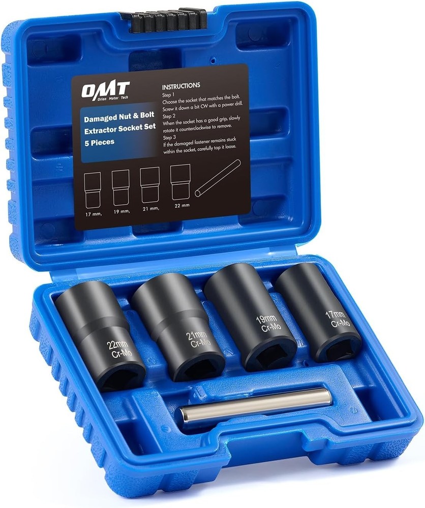 Orion Motor Tech Twist Socket Tool Set 5-Pc Nut & Bolt Extractor 1/2 Drive US