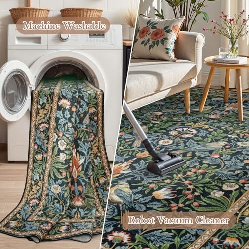 Washable Floral Hallway Runner Rug 2x6 Non Slip, Boho Floral Birds Kitchen