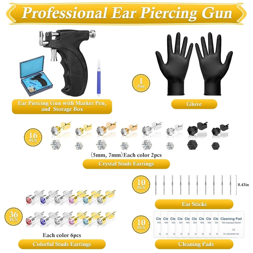 Professional Ear Piercing Gun, Reusable Machine with Dark Black