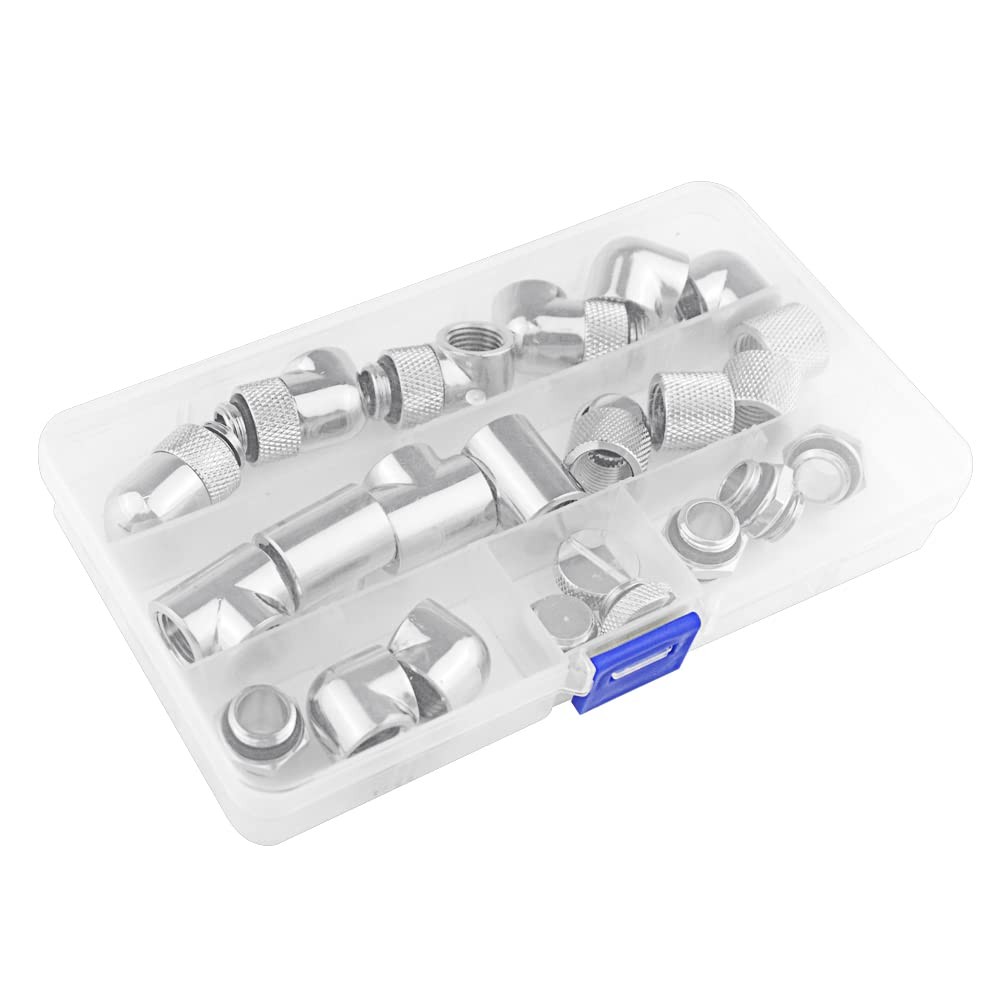24-Piece Silver Chrome G1/4" Fittings Kit for Custom PC Water Cooling Systems...