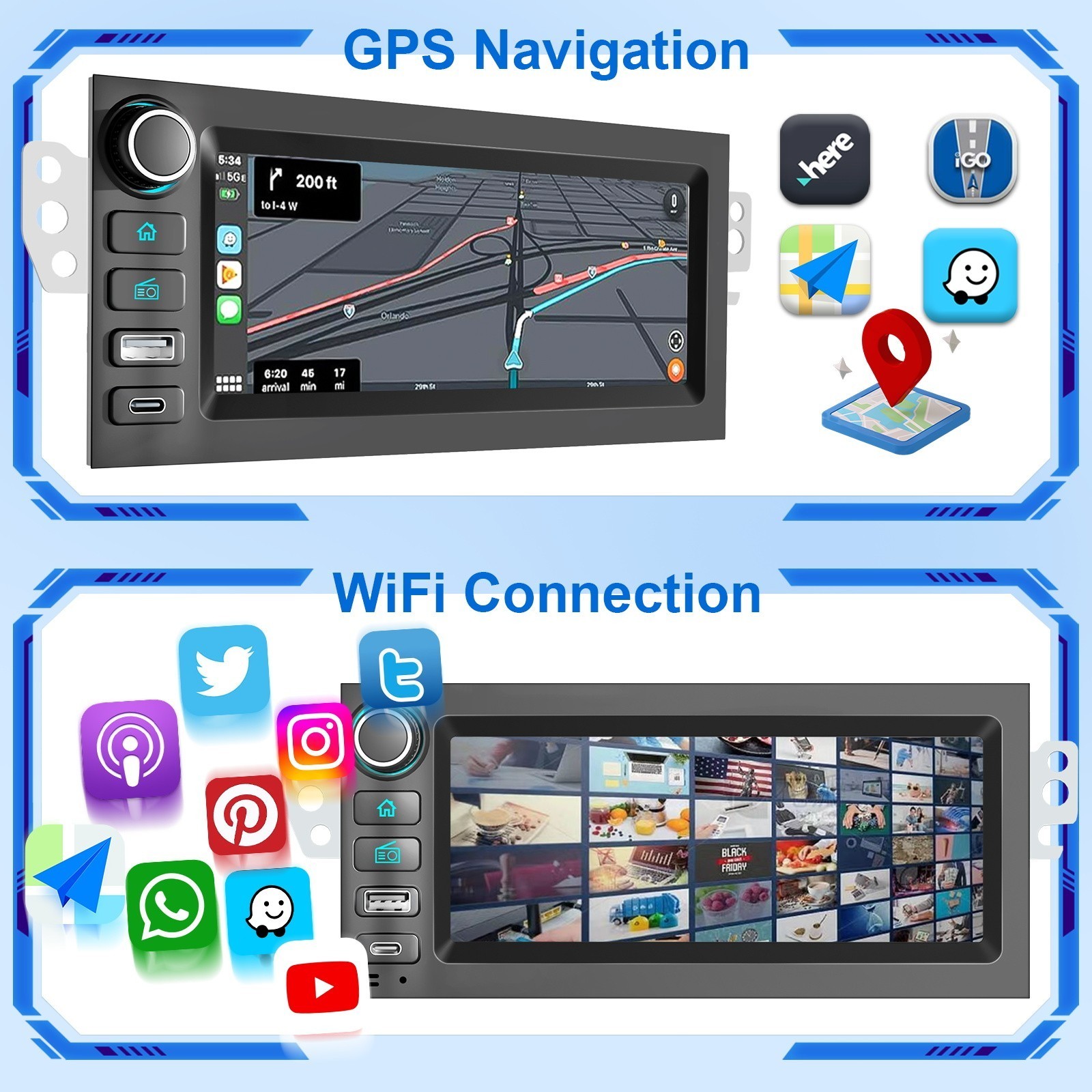 For GMC Chevy Tahoe Yukon Suburban 1995-2002 Apple Carplay Car Stereo Radio GPS