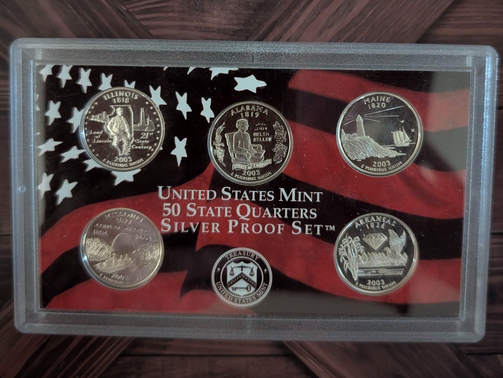 2002-2008 US Mint Silver S Proof State Quarters Sets in Cherry Wood Display Case