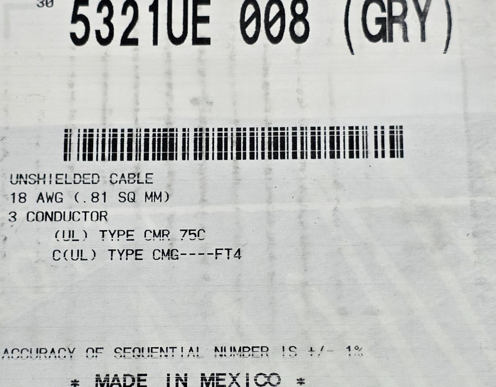 Belden 5321UE 18/3C Solid Communication/Security Cable Riser CMR Gray /100ft