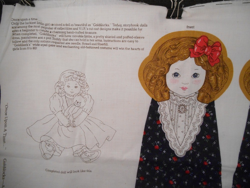 Goldilocks Once Upon a Time Fabric Pattern Panel Cut-out Doll Sew it Yourself