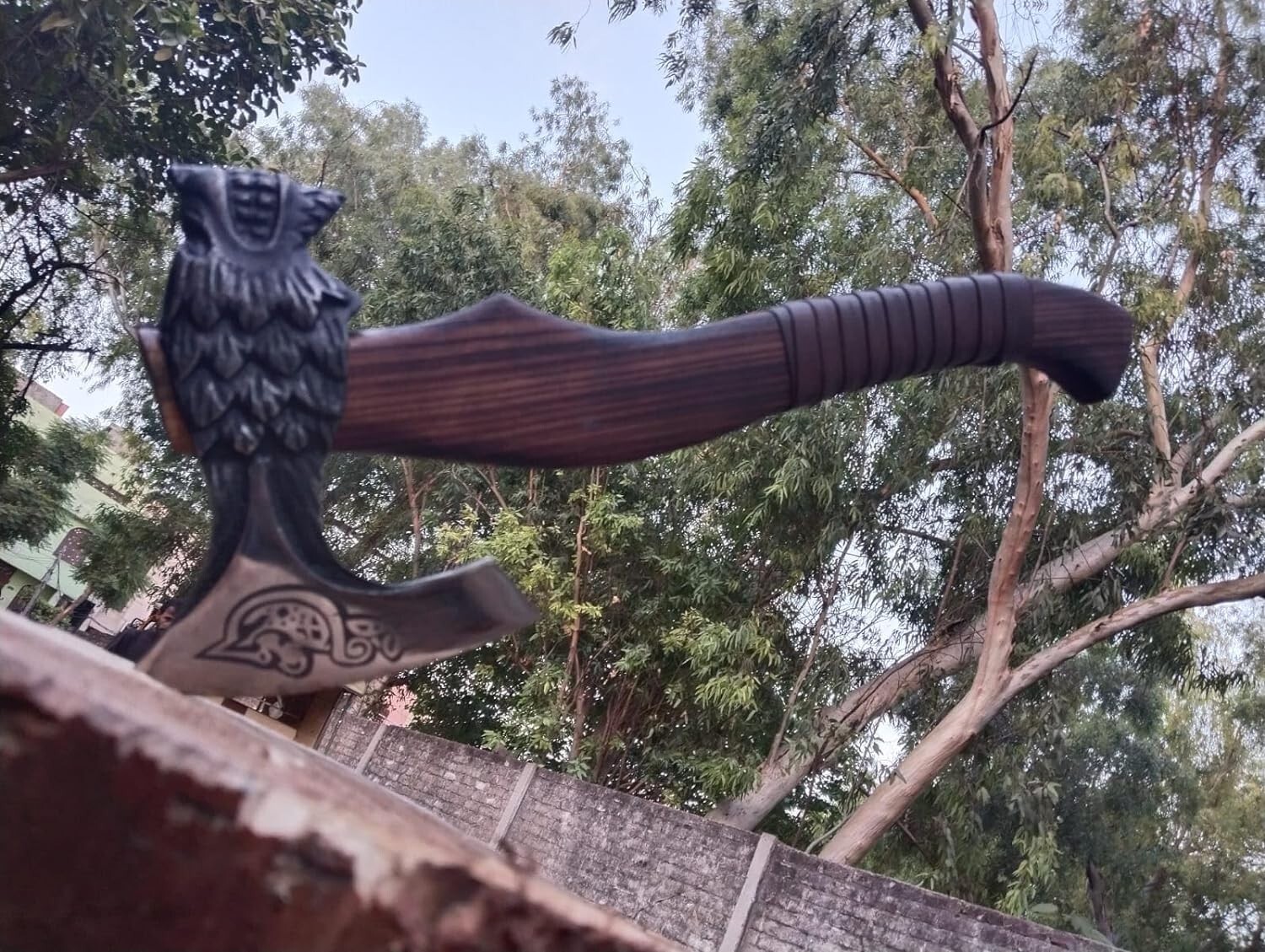 Custom Handmade Wolf Head Carbon Steel 19'' Viking Axe Working Bearded Hatchet