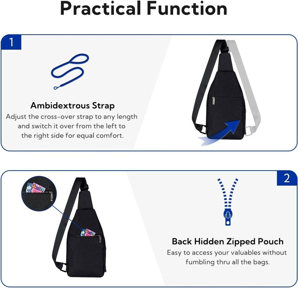WATERFLY Small Crossbody Sling Backpack Anti Theft Medium, Z-black (Medium)