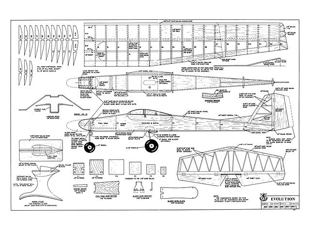 Evolution 51" or 74" Wingspan RC Model Airplane Printed Plans Templates