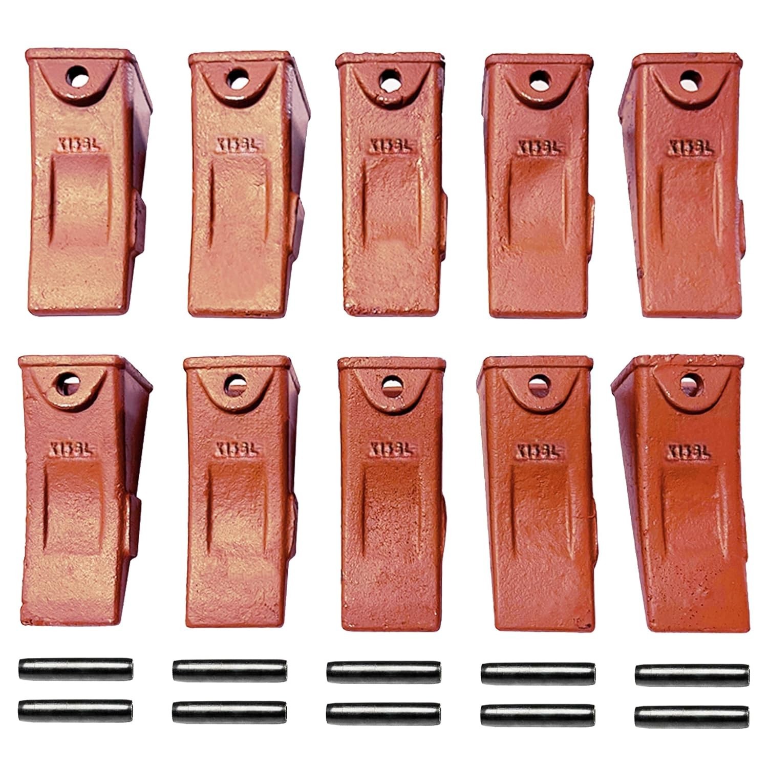 X156L Long Dirt Teeth Hensley Style Bucket Teeth with P156 Roll Pins - 10 Pack