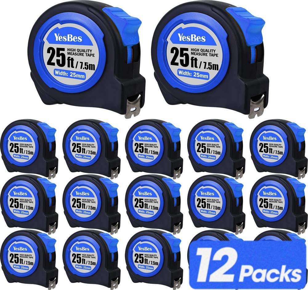 Tape Measure 25 ft, 12 Pack Bulk Easy Read Measuring 12