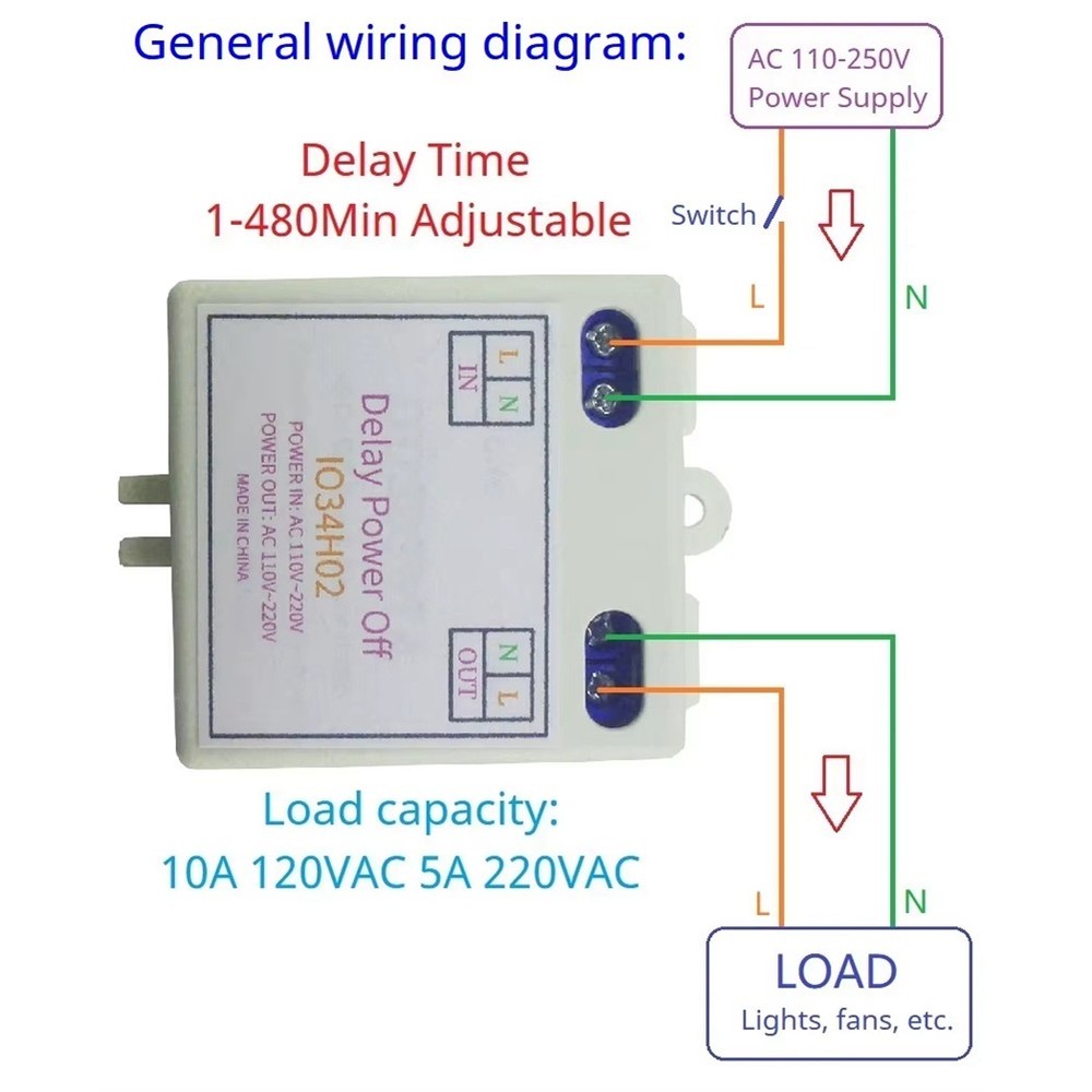 AC 120V 220V Time Delay Relay On Delay Off Switch 1-484681