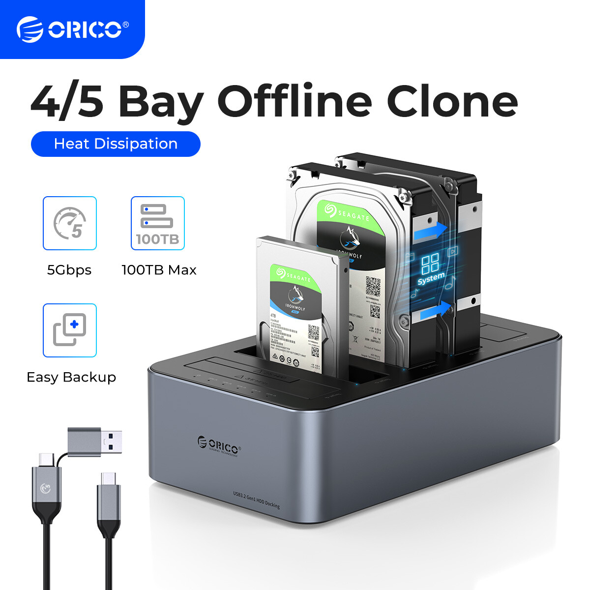 ORICO 5Bay Hard Drive with Cloner Hard Drive Docking Station 2.5''/3.5'' SSD HDD