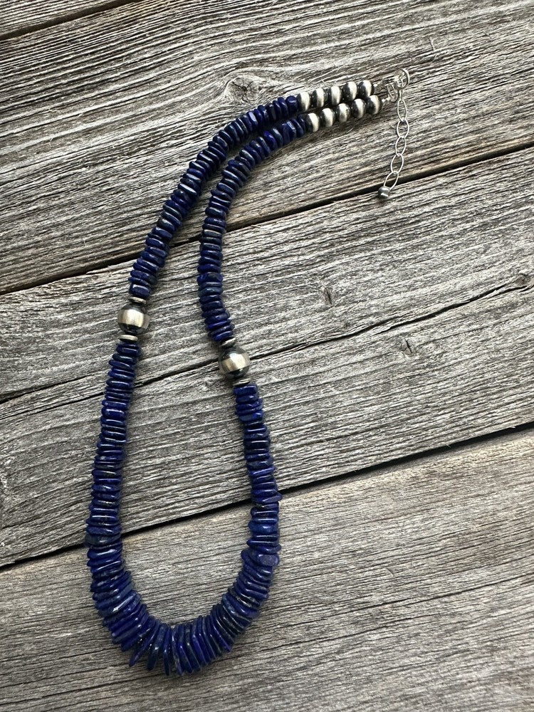 Sterling silver lapis bead necklace 18 inch