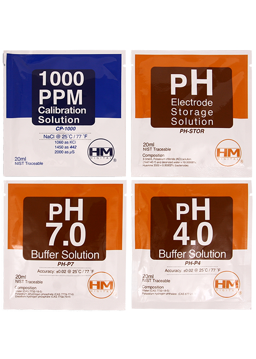 HM Digital 20 ml packets PH/EC/TDS assorted solutions-20 Pack