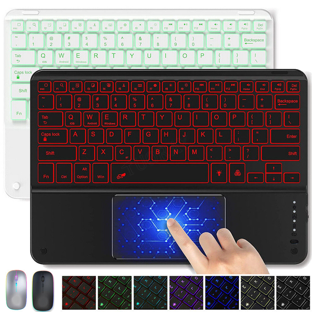 Rechargeable Backlit Bluetooth Touchpad Keyboard Mouse For Android IOS Tablet PC