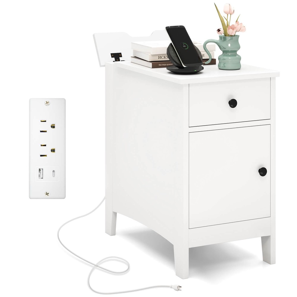 End Table with Charging Station Flip Top Bedside Table with USB Ports & Outlets