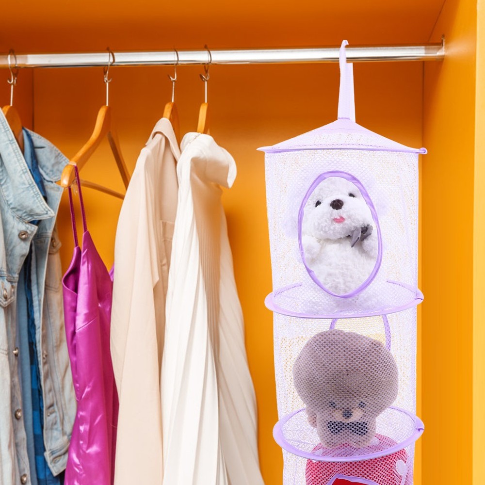 2 Pcs Foldable Hanging Storage Nets Multi Layer Mesh Drying Basket For Clothes