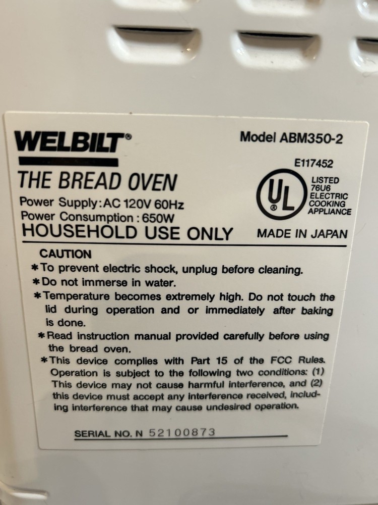 Welbilt Bread Maker ABM-350 1lb Tested Working White Bread Machine 4 Settings