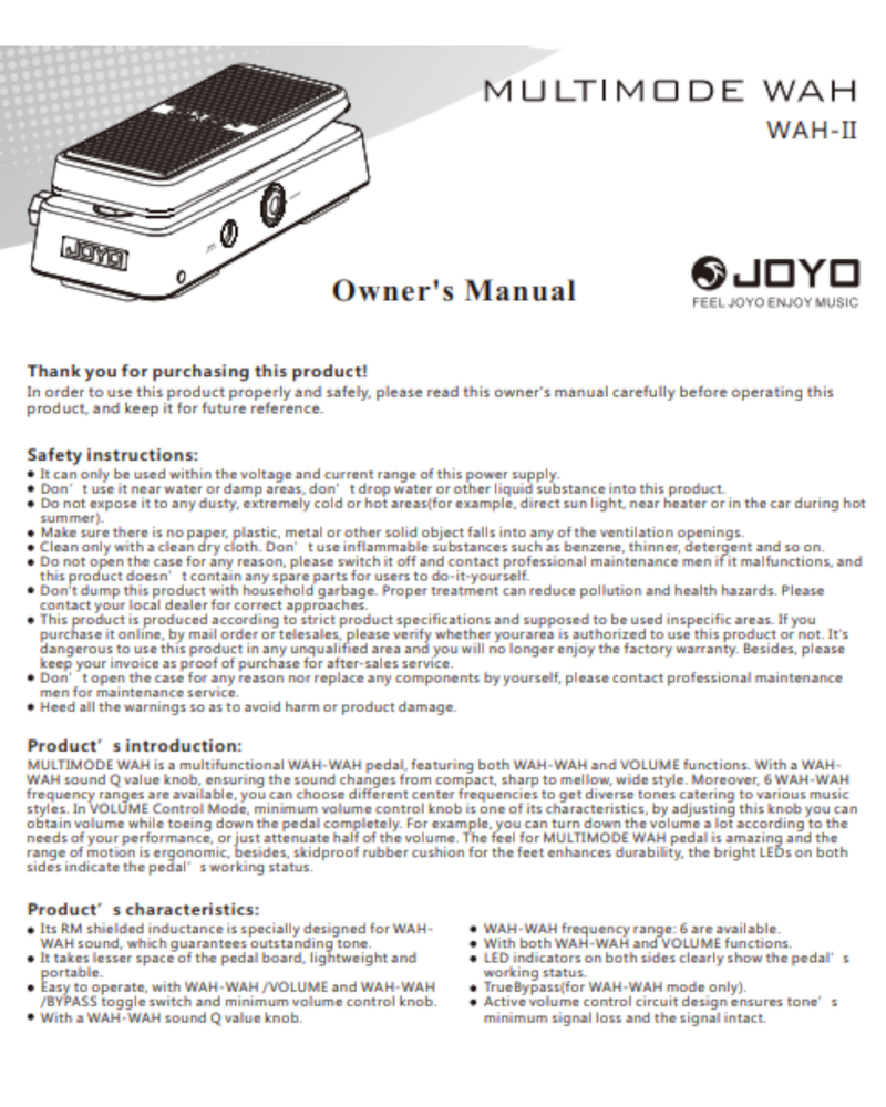 JOYO WAHII Multi Function WAH / Volume Guitar Pedal with Q Control