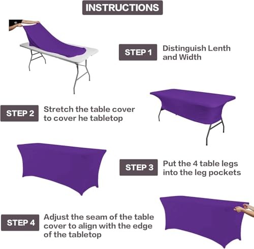 2 Pack 8FT Table Cloth for Rectangular Fitted Events 8 Ft - 2 Pcs Dark Purple