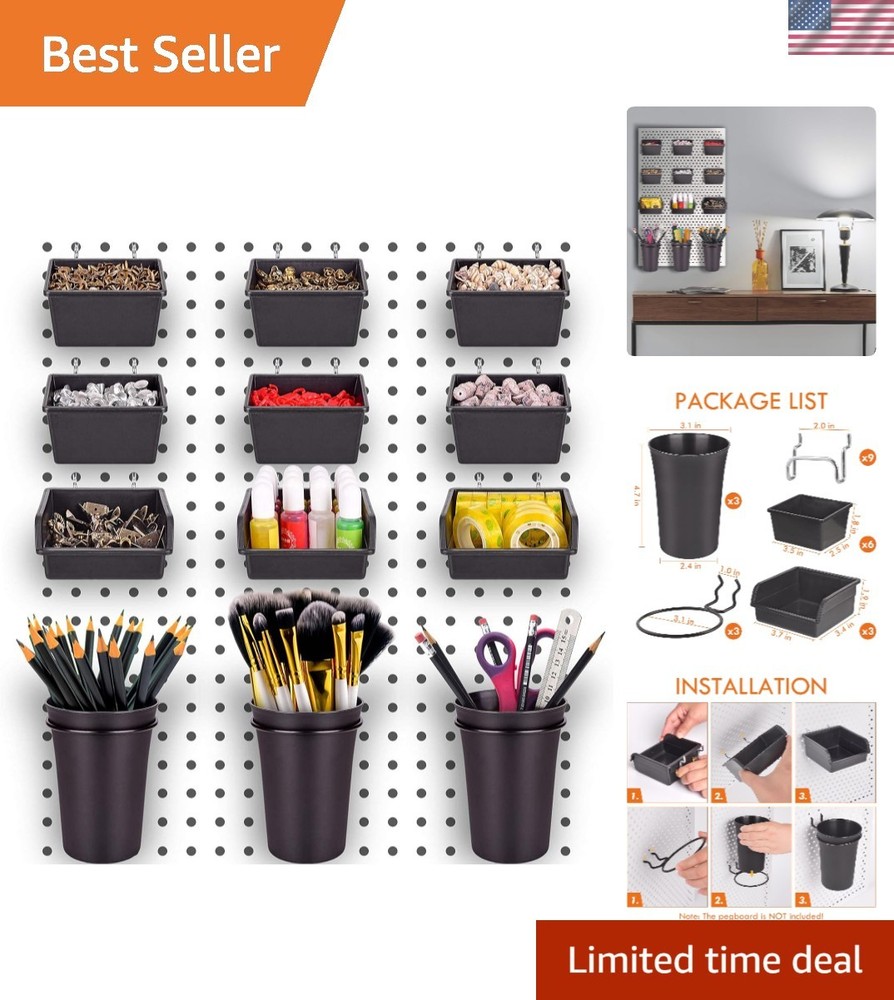 Space Saving Pegboard Organizer Set - 12 Bins & Cups for Garage and Workshop