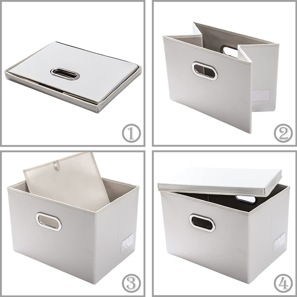 Large Stackable Storage Bins with Lids [3-Pack] Leather Fabric Foldable Stora...