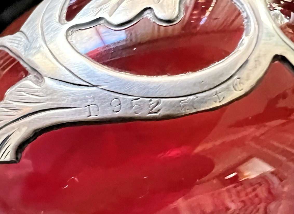 Gorham Perfume D952 Antique Art Nouveau Bottle American Red Glass Silver Overlay