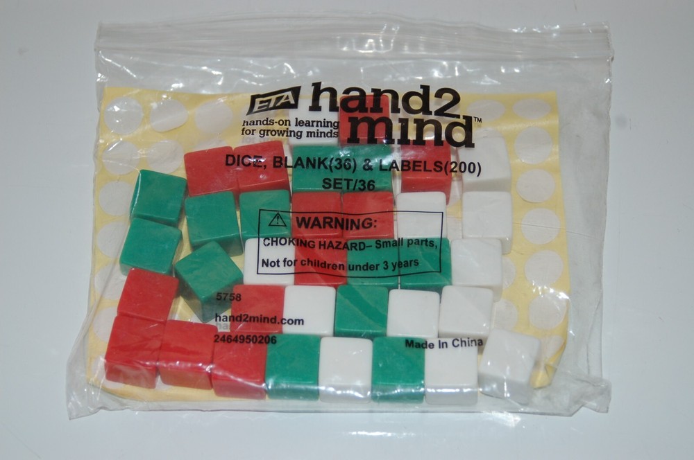 ETA hand2mind Dice, Blank (36) & Labels (200) Teaching Manipulative