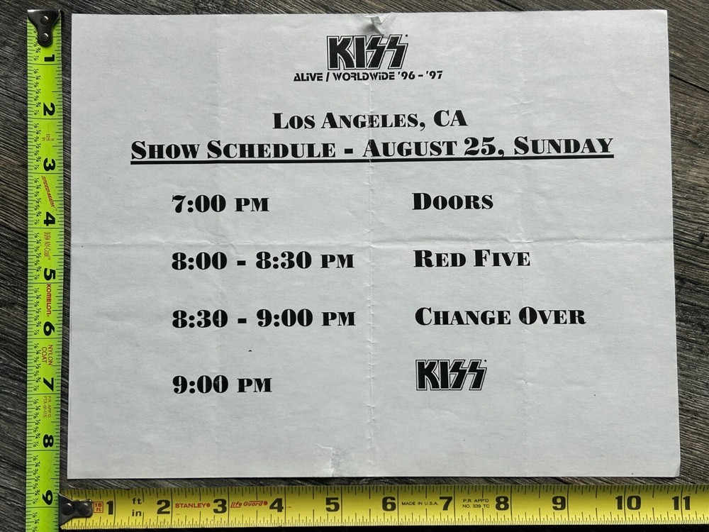 KISS Concert Backstage Sign Alive Reunion Tour Los Angeles Aug 25 Vintage Kiss