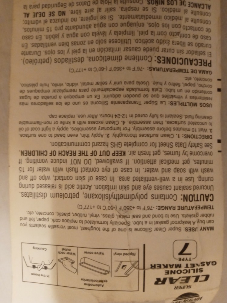 VersaChem Super Clear Silicone Gasket Maker Type 7