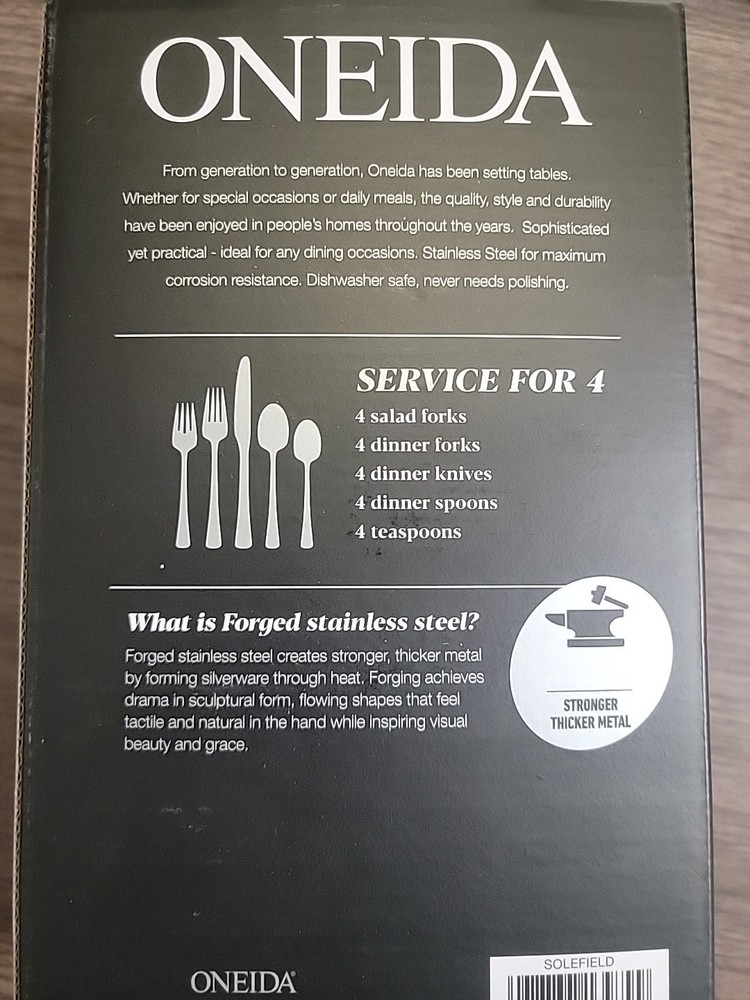 Oneida Solefield Stainless Steel Flatware Set, 20-Piece, Silverware for 4