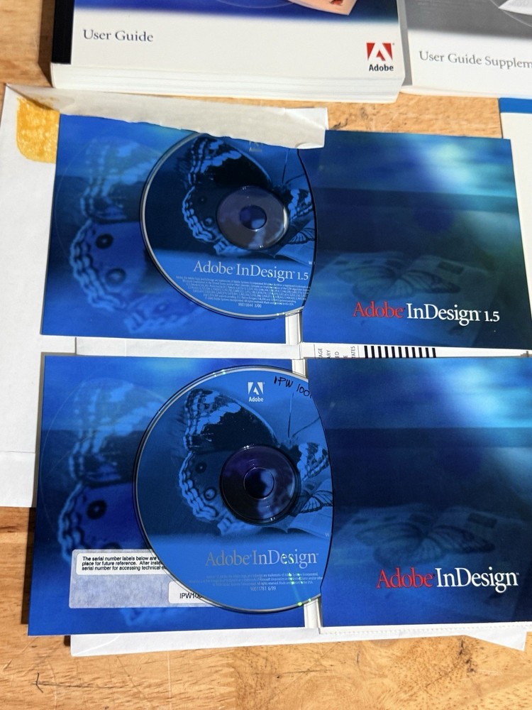 WINDOWS Adobe InDesign 1 & 1.5 Versions Box, Manuals, Discs & Serial Numbers
