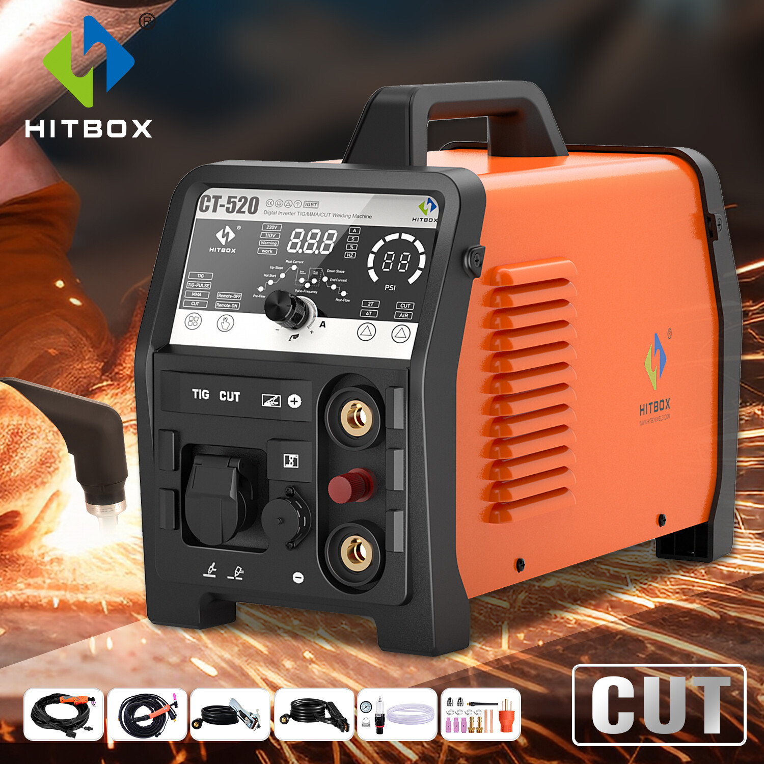 50A 20mm Non-touch Air Plasma Cutter 200A TIG/MMA/Pulse TIG Welder & foot pedal