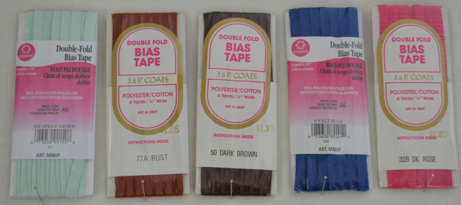 Wrights / C&C Double Fold Bias Tape - 1/4" w x 4yds - 49 great colors!
