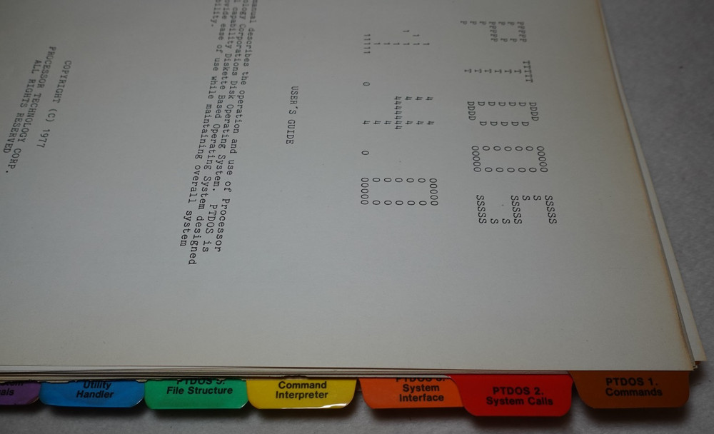 PTDOS 1.4 Processor Technology Disk Operating System 1977 Original User's Guide