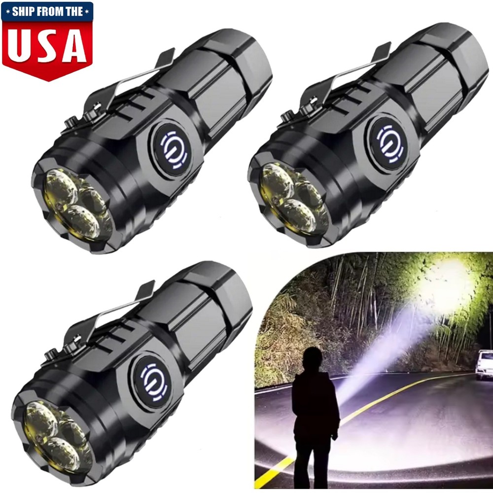 3×Tactical Flashlight Small 3 LED Torch Light Mini Super Bright USB Rechargeable