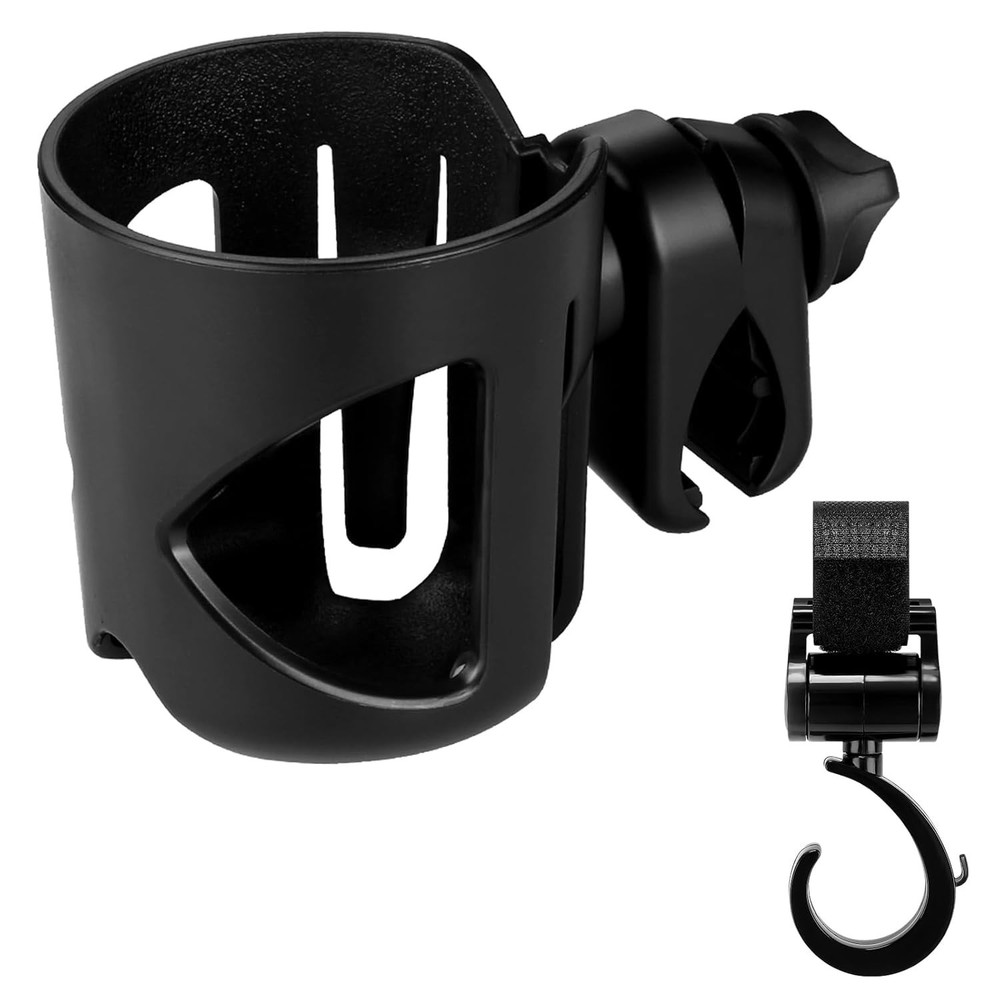 Universal Stroller Cup Holder with Hook - 360° Rotatable & Adjustable Clip